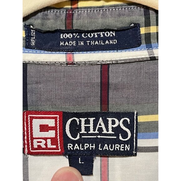 Chaps Ralph Lauren Men's Plaid Short Sleeve Shirt L 100% Cotton Blue - Picture 4 of 4